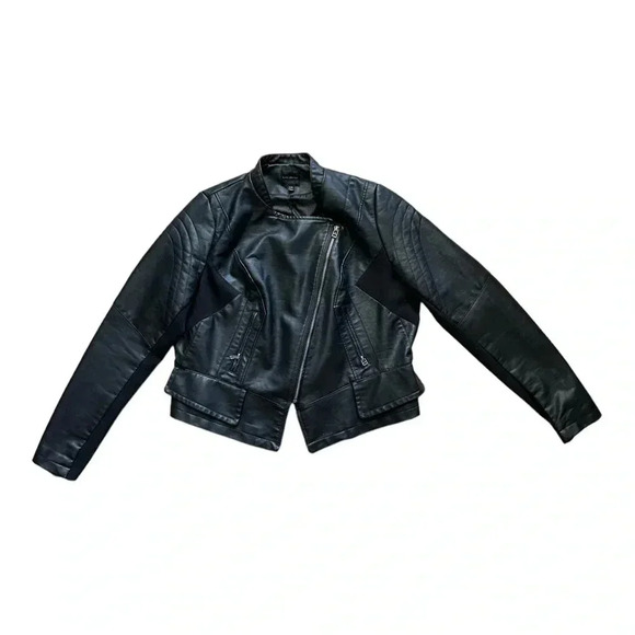 Lane Bryant Jackets & Blazers - LANE BRYANT Black Faux Leather Moto Jacket Asymmetric Zip w/ Pockets 14/16